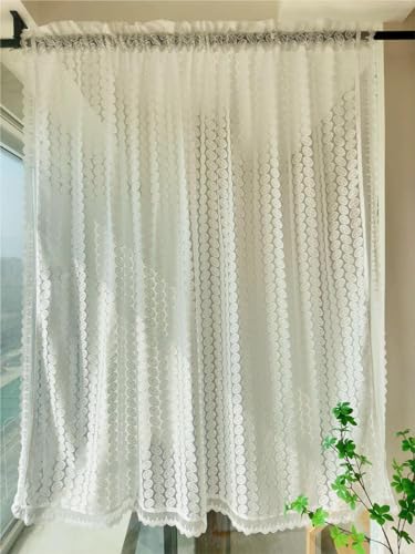 Vordesack Jacquard Scheibengardine mit zarten Blätter Muster Sanfte Landhausstil Bistrogardine mit Stangendurchzug Gardine mit Spitzenkante 1 Stück Weiß HxB 100x150cm von Vordesack