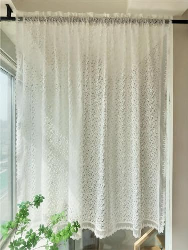 Vordesack Jacquard Scheibengardine mit zarten Floral Muster Sanfte Landhausstil Bistrogardine mit Stangendurchzug Gardine mit Spitzenkante 1 Stück Weiß HxB 160x80cm von Vordesack