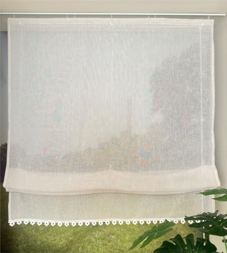 Vordesack Leinenoptik Raffrollo mit Blumen-Kante Unifarbige Raffgardine mit Klettband Wohnzimmer halbtransparent Gardinenschal Küche Sand 1 Stück HxB 140x100cm von Vordesack