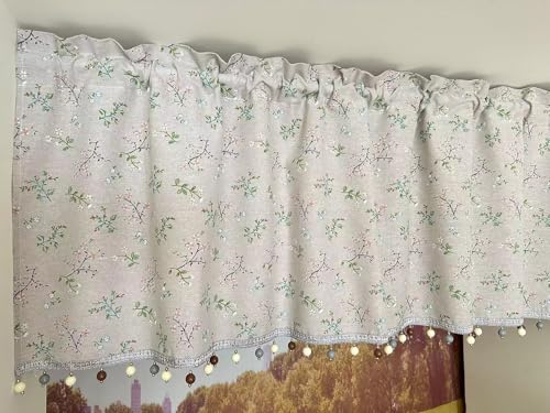 Vordesack Leinenoptik Scheibengardine mit Floral Muster Kurzstore mit Kugelperlen Dekoration Küchegardine Store 1 Stück HxB 45x140cm von Vordesack