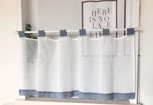 Vordesack Leinenoptik Scheibengardine mit Schlaufen Kurzstore Unifarbig Kleinfenster Kurzstore Küchengardine 1 Stück Blau HxB 45x140cm von Vordesack