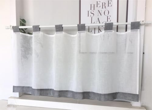 Vordesack Leinenoptik Scheibengardine mit Schlaufen Kurzstore Unifarbig Kleinfenster Kurzstore Küchengardine 1 Stück Grau HxB 30x140cm von Vordesack