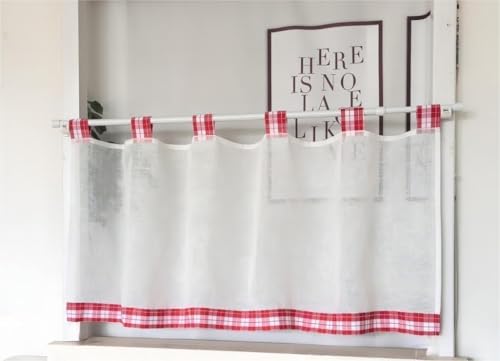 Vordesack Leinenoptik Scheibengardine mit Schlaufen Kurzstore Unifarbig Kleinfenster Kurzstore Küchengardine 1 Stück Rot HxB 45x120cm von Vordesack