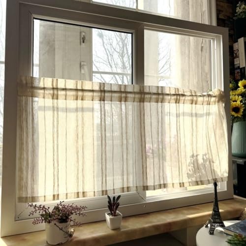 Vordesack Leinenoptik Scheibengardine mit Streifen Muster Retro-Stil Bistrogardine mit Stangendurchzug halbtransparente Kurzstore Küchengardine 1 Stück Natur HxB 70x150cm Vordesack Leinenoptik Scheibengardine mit Streifen Muster Retro-Stil Bistrogardine mit Stangendurchzug halbtransparente Kurzstore Küchengardine 1 Stück Natur HxB 70x150cm von Vordesack