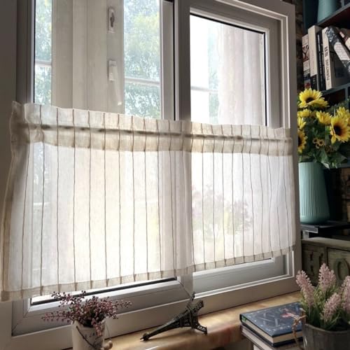 Vordesack Leinenoptik Scheibengardine mit Streifen Muster Retro-Stil Küchengardine mit Stangendurchzug Schrankvorhang, Staubschutzkleiner Fenstervorhang 1 Stück Natur HxB 40x150cm Vordesack Leinenoptik Scheibengardine mit Streifen Muster Retro-Stil Küchengardine mit Stangendurchzug Schrankvorhang, Staubschutzkleiner Fenstervorhang 1 Stück Natur HxB 40x150cm von Vordesack