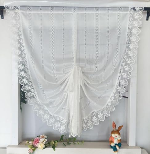 Vordesack Moderne Margeriten Jacquard Römische Raffrollo Streifen Blumen Muster Gardinen mit Spitze Stickerei Raffgardine mit Schlaufen Wohnzimmer Küche 1 Stück #1 HxB 220x140cm von Vordesack