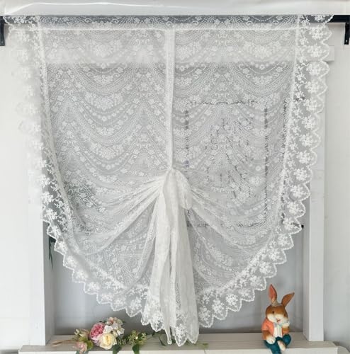 Vordesack Moderne Margeriten Jacquard Römische Raffrollo Streifen Blumen Muster Gardinen mit Spitze Stickerei Raffgardine mit Schlaufen Wohnzimmer Küche 1 Stück #4 HxB 100x80cm von Vordesack