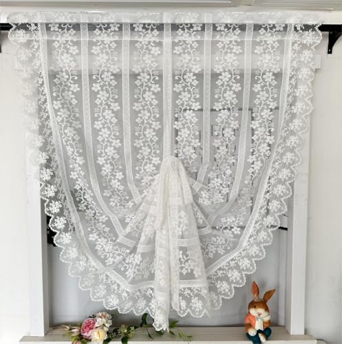 Vordesack Moderne Margeriten Jacquard Römische Raffrollo Streifen Blumen Muster Gardinen mit Spitze Stickerei Raffgardine mit Schlaufen Wohnzimmer Küche 1 Stück #5 HxB 180x140cm von Vordesack
