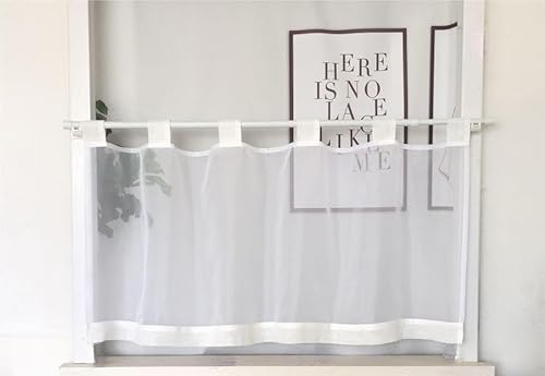 Vordesack Voile Scheibengardine mit Leinenkante Kurzstore Unifarbig Kleinfenster Kurzstore Küchengardine mit Schlaufen 1 Stück Beige HxB 30x140cm von Vordesack