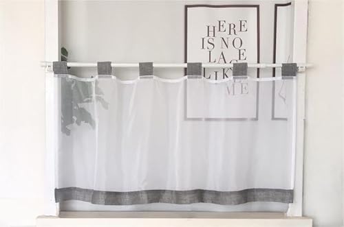 Vordesack Voile Scheibengardine mit Leinenkante Kurzstore Unifarbig Kleinfenster Kurzstore Küchengardine mit Schlaufen 1 Stück Grau HxB 45x90cm von Vordesack