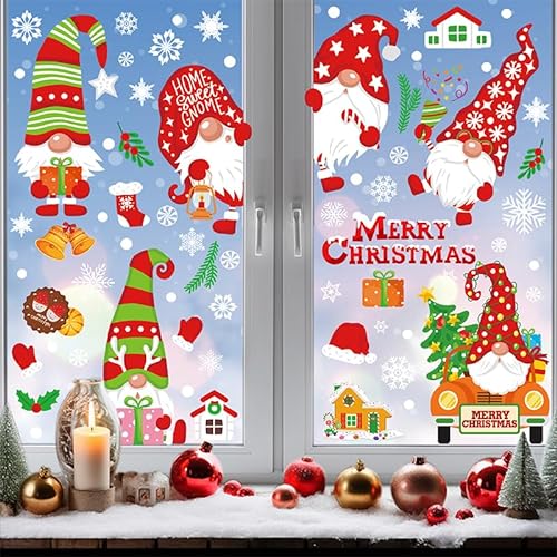 Vordpe 136 Stück Fensterbilder Weihnachten Selbstklebend, Schneeflocken Fensterdeko für Fensterscheiben, PVC Weihnachtsdeko Fenster Winter für Weihnachten deko (D) von Vordpe