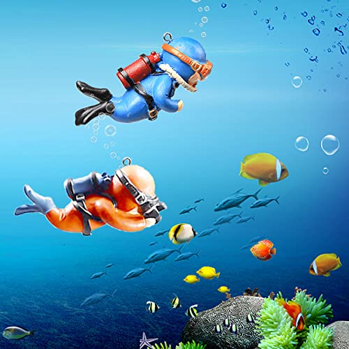 Vordpe 2 Stück Taucher-Aquarium-Dekorationen, schwimmend, niedlich, kleine Taucher, Landschaftszubehör für Aquarium und Aquarien (blau, orange) von Vordpe