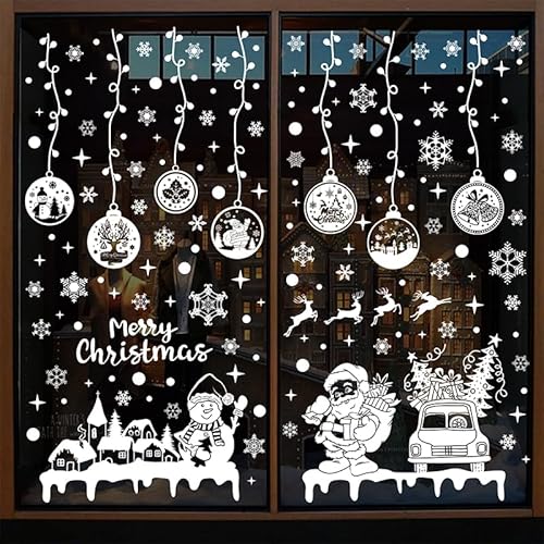 Vordpe 237 Stück Fensterbilder Weihnachten Selbstklebend, Schneeflocken Fensterdeko für Fensterscheiben, PVC Weihnachtsdeko Fenster Winter für Weihnachten deko (A) von Vordpe