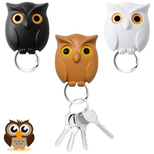 Vordpe 3PCS Night Owl Key Holder, Owl Key Holder For Wall, Magnetic Key Holder Owl Shape Wall Key Holder Hook, Automatic Open Close Eyes Owl Key Holder von Vordpe