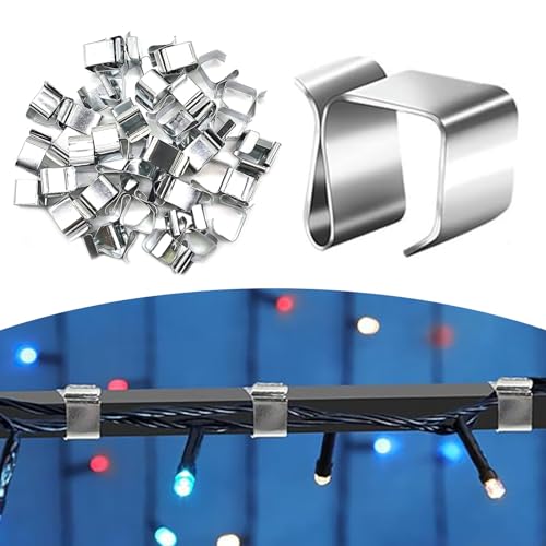 Vordpe 50 Stücke Dachrinnenhaken für Lichterketten, Edelstahl Weihnachtslicht Clips, Weihnachten Licht Clips Outdoor für Gartendekoration und Weihnachten Deko von Vordpe