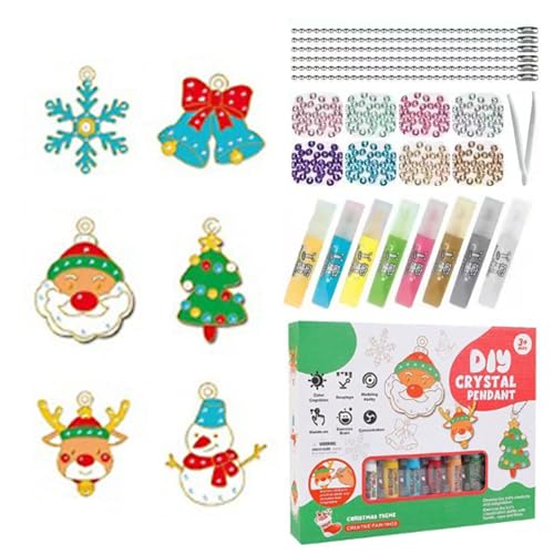 Vordpe 6 Stück DIY-Kristallfarben-Kunst- und Bastelset, Bastelset Weihnachten für Kinder, Weihnachts-DIY-Fenstermalkunst, Bake-Free Crystal Color Glue Painting Pendant von Vordpe