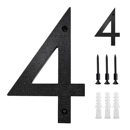 Vordpe Hausnummer Edelstahl Schwarz 5 Zoll, Hausnummernschild Groß mit 3D Effekt für Bürotüren, Briefkästen, Wohnungstore, Schließfächer, Garagen (Ziffer 4) von Vordpe