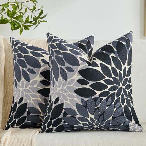 Kissenbezug 40x40 cm Schwarz und Grau Sofakissen Herbst Abstrakte Dahlie Blumen Leinen Kissenhülle Zierkissen für Wohnzimmer Schlafzimmer Sofa Garten, 2er Set Kissenbezug 40x40 cm Schwarz und Grau Sofakissen Herbst Abstrakte Dahlie Blumen Leinen Kissenhülle Zierkissen für Wohnzimmer Schlafzimmer Sofa Garten, 2er Set von Voreppy