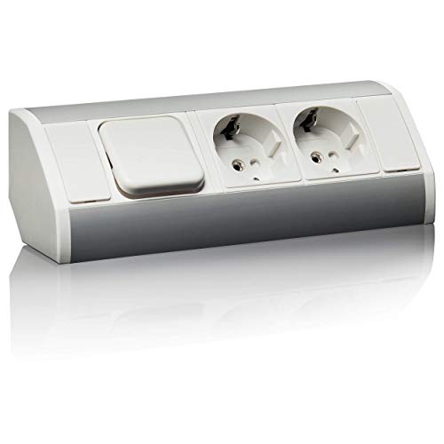 Praktische Küchen-Steckdose, Bad, Wohnzimmer, Möbel. Ecksteckdose ideal für Küchen-Arbeitsplatte als Aufbausteckdose oder Unterbausteckdose, 15 cm Anschluss., Eck SD Alu:2x + Schalter. weiß Praktische Küchen-Steckdose, Bad, Wohnzimmer, Möbel. Ecksteckdose ideal für Küchen-Arbeitsplatte als Aufbausteckdose oder Unterbausteckdose, 15 cm Anschluss., Eck SD Alu:2x + Schalter. weiß von Vorex