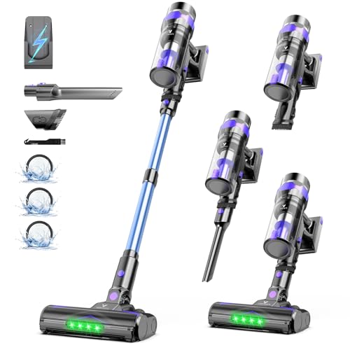 Vortisys Akku Staubsauger, 60KPa/500W/70Mins Staubsauger Kabellos mit 5-in-1 Filtersystem, Handstaubsauger Akku mit V- förmiger Anti- Verhedderung-Bürste für Teppich, Hartboden und Tierhaare Azurblau von Vortisys