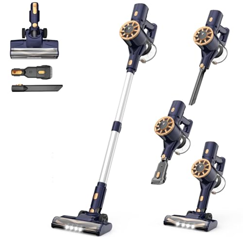 Vortisys Akku Staubsauger - Staubsauger Kabellos Handstaubsauger Akku, 350W/30KPa, 55Min Laufzeit, 5-in-1 Filtration & Anti-Tangle Bürste, für Hartböden Teppiche Tierhaare, Dunkelblau von Vortisys