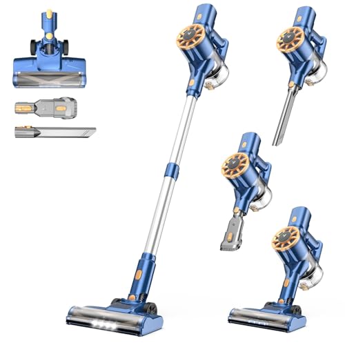 Vortisys Akku Staubsauger - Staubsauger Kabellos Handstaubsauger Akku, 350W/30KPa, 55Min Laufzeit, 5-in-1 Filtration & Anti-Tangle Bürste, für Hartböden Teppiche Tierhaare, Lavendelblau von Vortisys