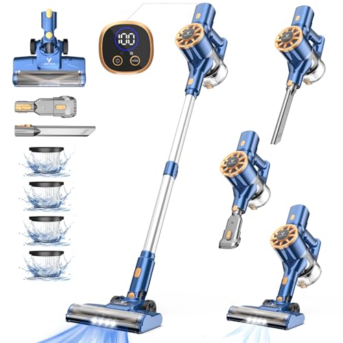 Vortisys Akku Staubsauger - Staubsauger Kabellos Handstaubsauger Akku, 350W/30KPa, 55Min Laufzeit, 5-in-1 Filtration & Anti-Tangle Bürste, für Hartböden Teppiche Tierhaare, Violett von Vortisys