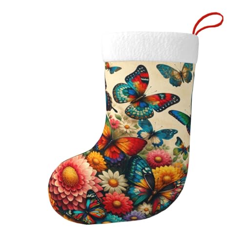 Vortithora Blumen Schmetterling Retro Plüsch doppelseitige Weihnachtsstrümpfe Urlaub Kamin Dekor für Familie Geschenke Vortithora Blumen Schmetterling Retro Plüsch doppelseitige Weihnachtsstrümpfe Urlaub Kamin Dekor für Familie Geschenke von Vortithora