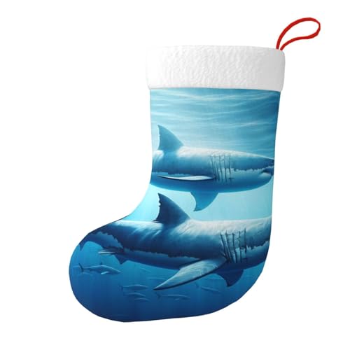 Vortithora Sharks-Swim-in-Ocean Plüsch-Weihnachtsstrümpfe, doppelseitig, Weihnachtsstrumpf, Dekoration für Familiengeschenke von Vortithora