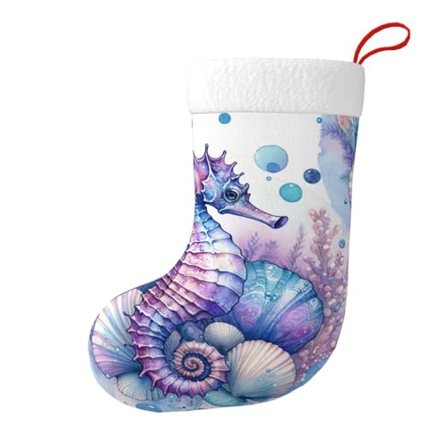 Vortithora Wasserfarben-Marine-Seepferdchen, Plüsch, doppelseitig, Weihnachtsstrümpfe, Kamin-Dekoration für Familiengeschenke Vortithora Wasserfarben-Marine-Seepferdchen, Plüsch, doppelseitig, Weihnachtsstrümpfe, Kamin-Dekoration für Familiengeschenke von Vortithora