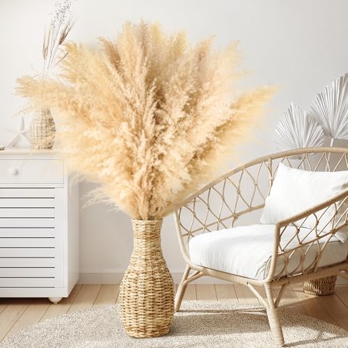 10er-Set Pampasgras XXL mit trockenblumen zum basteln, Großes Pampasgras für Boho Deko in Wohnzimmer, Schlafzimmer, Essbereich, Hochzeiten und Hotels von Vortix