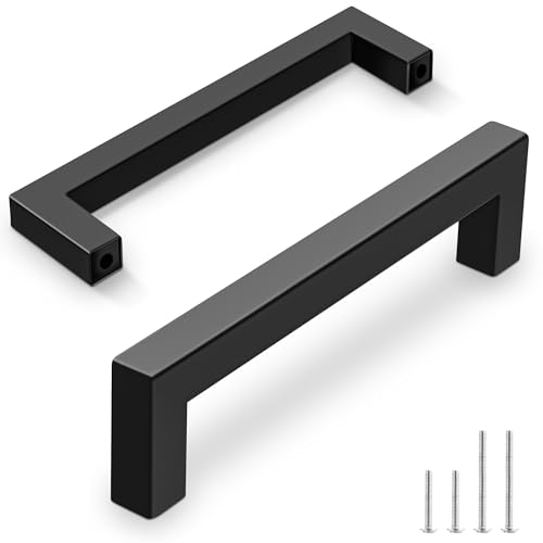 Vortix 10 Stück Möbelgriffe Schwarz Edelstahl Matt Schrankgriffe[ 96 mm Lochabstand ]Modernes Design Griffe für Küchenschränke,Badezimmerschränke&Schubladen (Schwarz 10 Stück, Bohrlochabstand: 96 mm) von Vortix