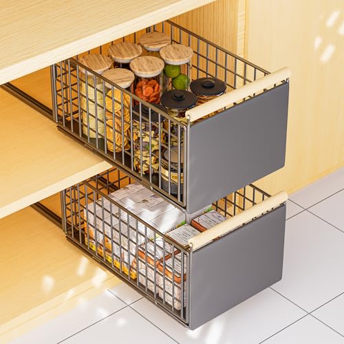 Vortix 2 Stück Teleskopschublade, Ausziehbare Schublade KüChe,KüChenschrank Organizer für KüChenschräNke, Schubladen Organizer,Kein Bohren und Nageln Erforderlich KüChenschublade von Vortix