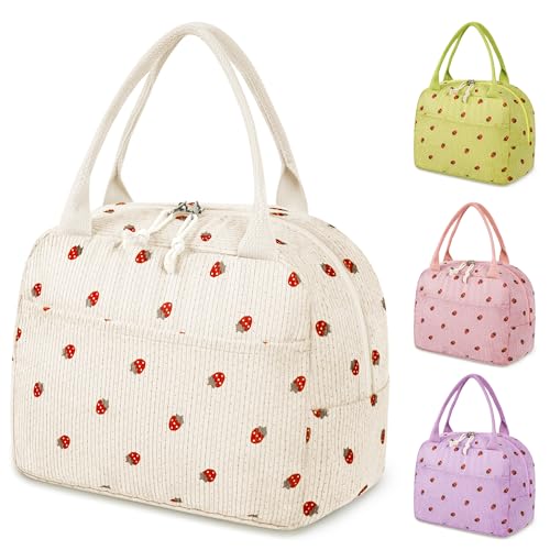Vortix Lunchtasche Damen, Isoliert Lunchbag mit wasserdichtes/Öl-Futte Material. Kleine Kühltasche für Unterwegs, Tragbar Lunch Tasche für Schule Arbeit Picknick Reise (​Beige) von Vortix