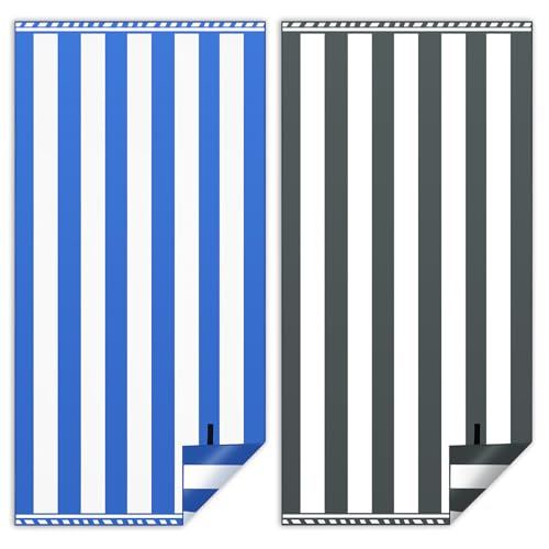 Vortix Strandtuch XXL 2er Set 90×180 cm,Groß Schnelltrocknendes Mikrofaser Handtuch, Sandfrei Badetuch,Stranddecke Damen strandhandtuch (Dunkelblau + Dunkelgrau) von Vortix
