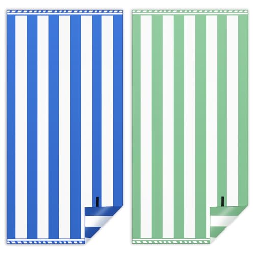 Vortix Strandtuch XXL 2er Set 90×180 cm,Groß Schnelltrocknendes Mikrofaser Handtuch, Sandfrei Badetuch,Stranddecke Damen strandhandtuch (Dunkelblau + Grün) von Vortix