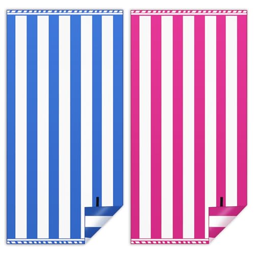 Vortix Strandtuch XXL 2er Set 90×180 cm,Groß Schnelltrocknendes Mikrofaser Handtuch, Sandfrei Badetuch,Stranddecke Damen strandhandtuch (Dunkelblau + Rosenrot) von Vortix