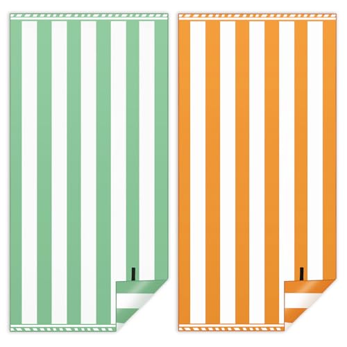 Vortix Strandtuch XXL 2er Set 90×180 cm,Groß Schnelltrocknendes Mikrofaser Handtuch, Sandfrei Badetuch,Stranddecke Damen strandhandtuch (Orange + Grün) von Vortix