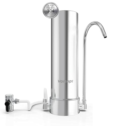 Vortopt Verbesserter Wasserfilter Wasserhahn - 8000 Gallonen Edelstahl-Wasserfilter für Wasserhahn - Wasserfilter mit KDF - Reduziert Chlor, Schwermetalle, schlechten Geruch, F7 (1 Filter Enthalten) von Vortopt