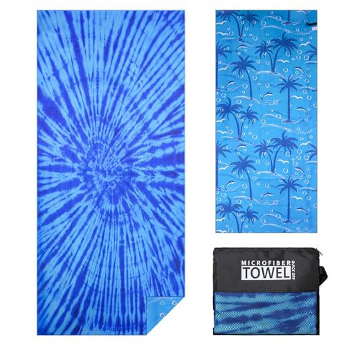 Vorvowry Strandtuch Mikrofaser Schnelltrocknend Groß Strandtücher Leichtes Weiches Sandfrei Strandhandtuch Badetuch Strand Beach Towel mit Netzbeutel 80×180cm Blauer Krawattenfarbstoff 1PC von Vorvowry