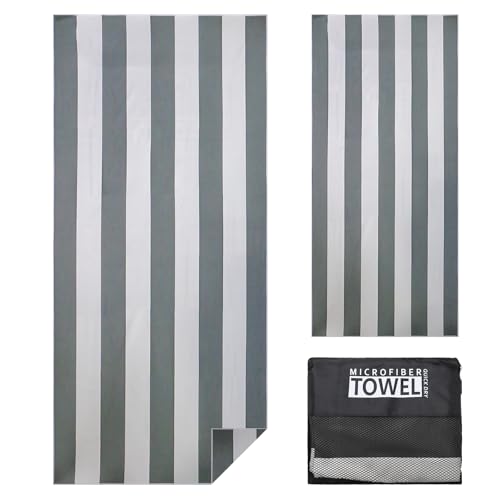 Vorvowry Strandtuch Mikrofaser Schnelltrocknend Groß Strandtücher Leichtes Weiches Sandfrei Strandhandtuch Badetuch Strand Beach Towel mit Netzbeutel 80×180cm Graue Streifen 1PC von Vorvowry