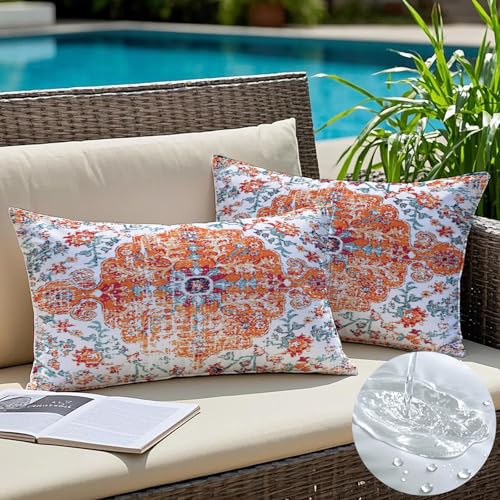 Vorysum 2er Set Outdoor Kissenbezüge 30 x 50 cm Boho Wetterfest Kissenbezug Abstrakte Deko Kissen Vintage Rot Sommer Kissenhülle Muster Kissen für Garten Sofa Bett Dekorative Kissenhüllen von Vorysum
