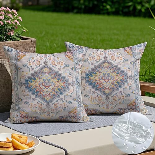Vorysum Boho Outdoor Kissen Wetterfest 45x45 cm Dekokissen Sommer Kissenbezüge Vintage Kissenhülle Beige Sofakissen für Wohnzimmer Schlafzimmer Garten Dekorative 2er Set von Vorysum