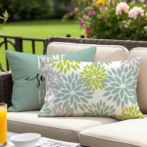 Vorysum Outdoor Kissen 30x50 cm 2er Set Grün Modern Kissenbezüge Dahlien Kissenbezug Blumen Dekorative Sofakissen Samt Optik für Garten Sofa Wohnzimmer Bett Doppelseitiges Muster von Vorysum