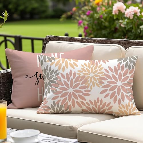 Vorysum Outdoor Kissen 30x50 cm 2er Set Rosa Modern Kissenbezüge Dahlien Kissenbezug Blumen Dekorative Sofakissen Samt Optik für Garten Sofa Wohnzimmer Bett Doppelseitiges Muster von Vorysum