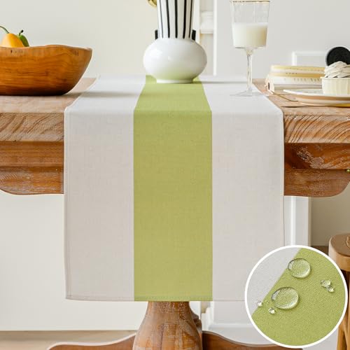 Vorysum Tischläufer Grün Modern Dekoration Tischläufer Wasserabweisend Leinen，Tischläufer Abwaschbar，Tischdecke Outdoor Sommer Garten für Hochzeit Esszimmer Party Urlaub (Grün, 40 x 140 cm) von Vorysum