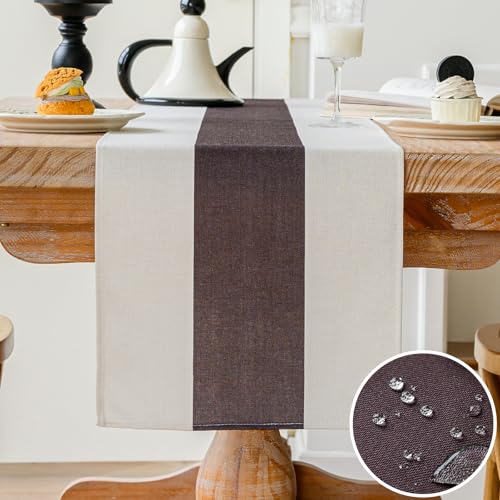 Vorysum Tischläufer Modern Dekoration Tischläufer Wasserabweisend Leinen，Tischläufer Abwaschbar，Tischdecke Outdoor Sommer Garten für Hochzeit Esszimmer Party Urlaub (Braun, 40 x 140 cm) von Vorysum