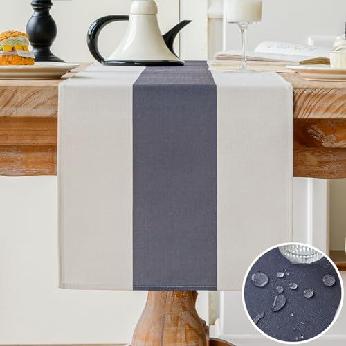 Vorysum Tischläufer Modern Dekoration Tischläufer Wasserabweisend Leinen，Tischläufer Abwaschbar，Tischdecke Outdoor Sommer Garten für Hochzeit Esszimmer Party Urlaub (Grau, 40 x 140 cm) von Vorysum