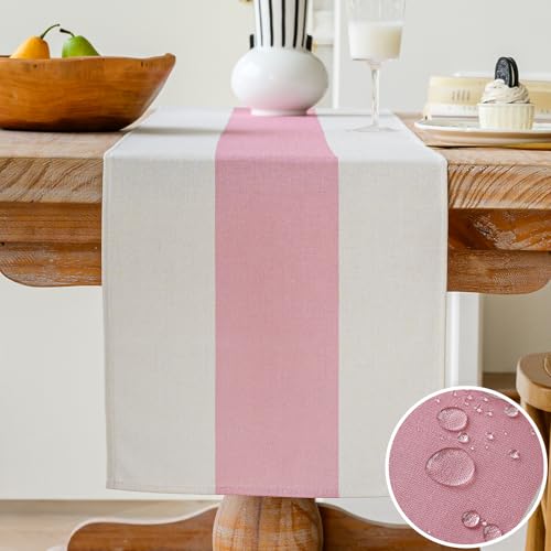 Vorysum Tischläufer Modern Dekoration Tischläufer Wasserabweisend Leinen，Tischläufer Abwaschbar，Tischdecke Outdoor Sommer Garten für Hochzeit Esszimmer Party Urlaub (Rosa, 33 x 183 cm) von Vorysum