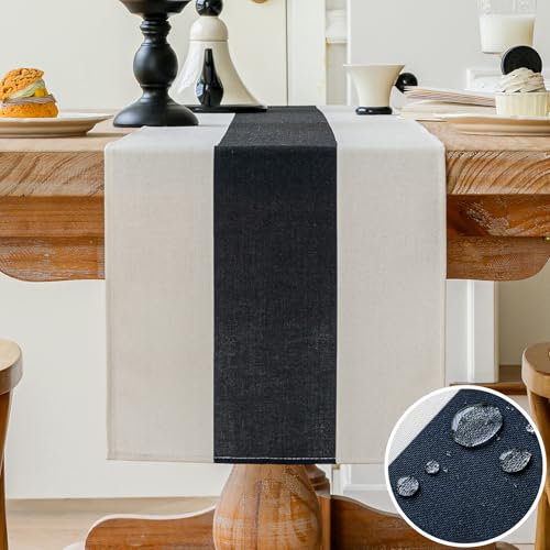 Vorysum Tischläufer Modern Dekoration Tischläufer Wasserabweisend Leinen，Tischläufer Abwaschbar，Tischdecke Outdoor Sommer Garten für Hochzeit Esszimmer Party Urlaub (Schwarz, 33 x 120 cm) von Vorysum